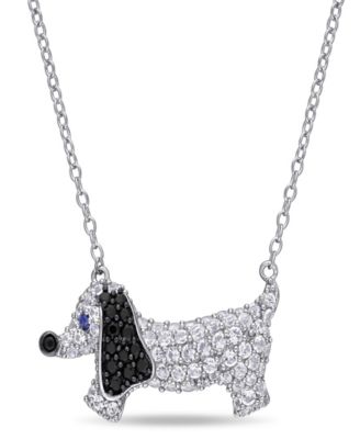 Macy's - Lab Grown Blue and White Sapphire (1 1/3 ct. t.w.) Black Spinel (1/5 ct. t.w.) Dog Necklace in Sterling Silver