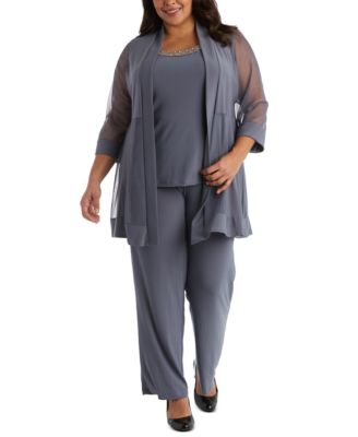 R & M Richards - Plus Size 3-Pc. Jacket, Embellished-Neck Top & Pants Set
