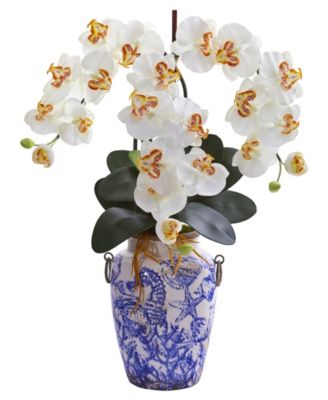 Nearly Natural - 24in. Phalaenopsis Orchid Artificial Arrangement in Weathered Ocean Vase