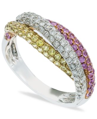 Macy's - Yellow Sapphire (5/8  ct. t.w.) and Pink Sapphire (5/8 ct. t.w.)  Diamond (3/8 ct. t.w.) Ring Set in 14k White Gold
