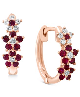 LALI Jewels - Ruby (3/8 ct. t.w.) & Diamond (1/8 ct. t.w.) Small Hoop Earrings in 14k Rose Gold (Also in Sapphire)