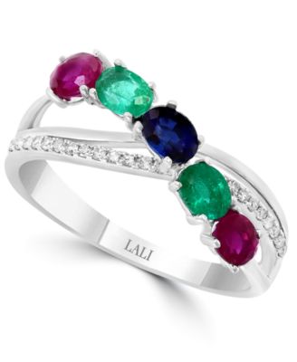 LALI Jewels - Multi-Gemstone (7/8 ct. t.w.) & Diamond (1/10 ct. t.w.) Ring in 14k White Gold