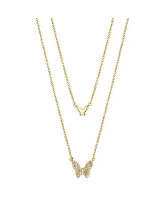 Unwritten - Gold Flash Plated Polished and Cubic Zirconia Butterfly Layer Necklace, 16" + 2" Extender