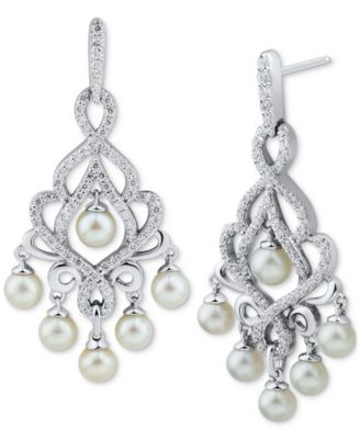 Arabella - Cultured Freshwater Pearl (4-4-1/2mm) & Cubic Zirconia Chandelier Drop Earrings in Sterling Silver