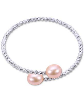 Macy's - Pink Cultured Freshwater Pearl (9-10mm) Bypass Bangle Bracelet in Sterling Silver (Also in White Cultured Freshwater Pearl)