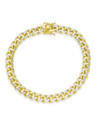 Italian Gold - Men's Two-Tone Cuban Link Chain Bracelet in 14k Gold-Plated Sterling Silver and Sterling Silver