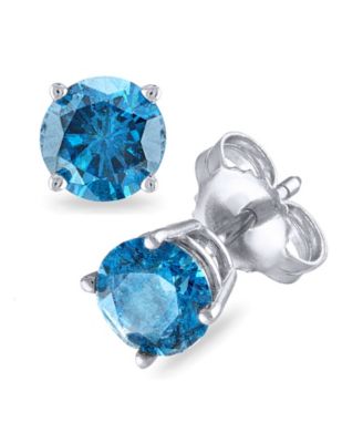 Macy's - Blue Diamond Stud Earrings (1 ct. t.w.) in 14K White Gold