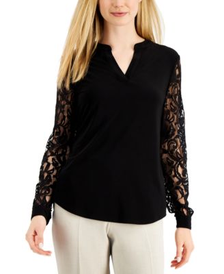 Kasper - Petite Lace-Sleeve Top