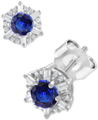 Macy's - Emerald (1/2 ct. t.w.) & Diamond (1/10 ct. t.w.) Stud Earrings in 14k White Gold