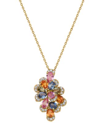 EFFY Collection - Multi-Sapphire (2-1/6 ct. t.w.) & Diamond (1/6 ct. t.w.) Flower 18" Pendant Necklace in 14k Gold