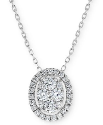 Macy's - Diamond Oval Halo Cluster Pendant Necklace (1 ct. t.w.) in 14k White Gold, 16" + 2" extender