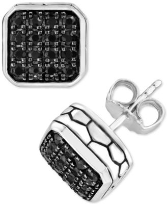 EFFY Collection - Men's Black Sapphire Stud Earrings (5/8 ct. t.w.) in Sterling Silver