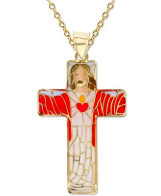 Macy's - Enamel Jesus Cross 18" Pendant Necklace in 14k Yellow Gold