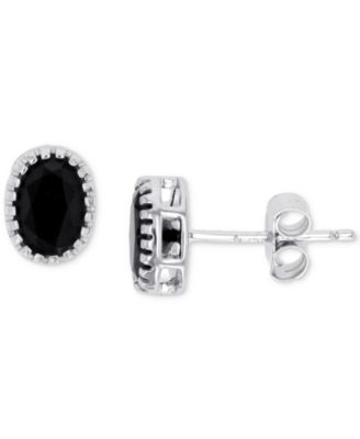 Macy's - Black Spinel Oval Stud Earrings (1-1/2 ct. t.w.) in Sterling Silver