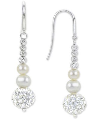 Macy's - Cultured Freshwater Pearl (4-6mm) & Crystal Linear Drop Earrings in Sterling Silver
