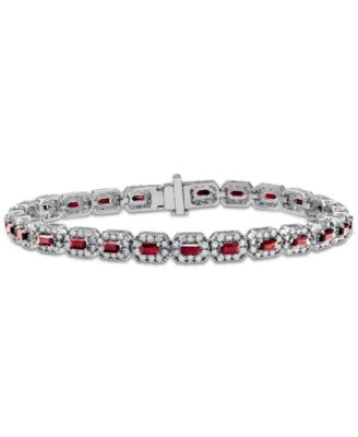 Macy's - Emerald (2 ct. t.w.) & Diamond (3 ct. t.w.) Halo Link Bracelet in 14k White Gold (Also in Ruby & Sapphire)