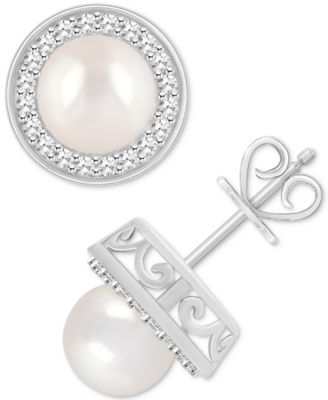 Macy's - Labradorite & Diamond (1/5 ct. t.w.) Halo Stud Earrings in Sterling Silver (Also in Onyx, Turquoise, & Cultured Freshwater Pearl)