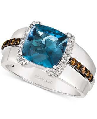 Le Vian - Men's Deep Sea Blue Topaz (4-1/2 ct. t.w.) & Diamond (3/8 ct. t.w.) Ring in Sterling Silver