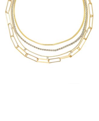 ETTIKA - 18k Gold-Plated 3-Pc. Set Cubic Zirconia Mixed Link Necklaces
