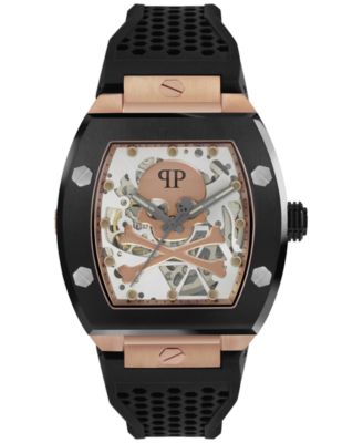 Philipp Plein - Men's Automatic The Skeleton Black Silicone Strap Watch 44mm