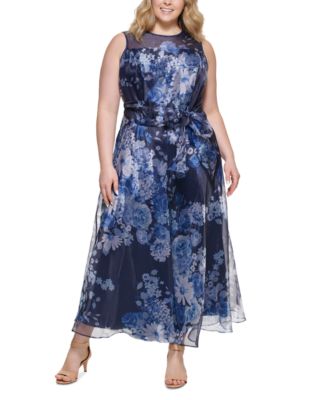 Eliza J - Plus Size Printed Organza Wide-Leg Jumpsuit