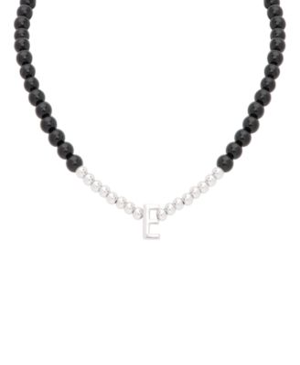 Macy's - Onyx Bead Initial 18" Pendant Necklace in Sterling Silver