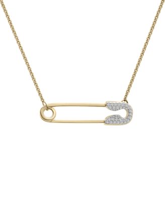 Wrapped - Diamond Safety Pin Charm Collector Pendant Necklace (1/20 ct. t.w.) in 10k Gold, 17" + 1" extender