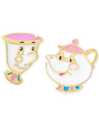 Disney - Mrs. Potts & Chip Enamel Mismatch Stud Earrings in 18K Gold-Plated Sterling Silver