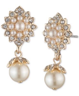 Marchesa - Gold-Tone Crystal & Imitation Pearl Drop Earrings