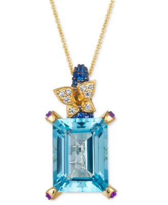 Le Vian - Multi-Gemstone (12-1/2 ct. t.w.) & Diamond (1/10 ct. t.w.) Butterfly 20" Adjustable Pendant Necklace in 14k Gold