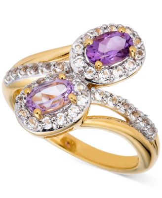 Macy's - Amethyst (3/4 ct. t.w.) & White Topaz (5/8 ct. t.w.) Bypass Ring in 14k Gold-Plated Sterling Silver (Also in Additional Gemstones)