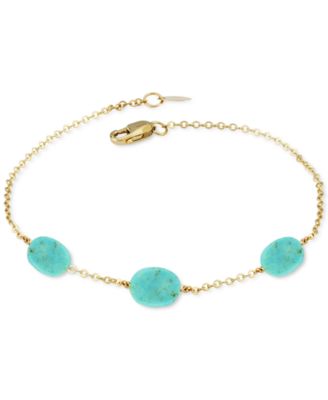 Macy's - Turquoise Nugget Station Link Bracelet in 14k Gold