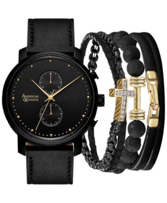 American Exchange - Men's Black Silicone Strap Watch 47mm Gift Set