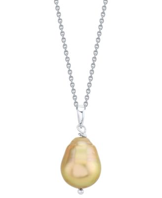Macy's - Cultured Golden South Sea Pearl (8 - 11mm) 18" Pendant Necklace in Sterling Silver (Also in Cultured Tahitian Baroque Pearl)