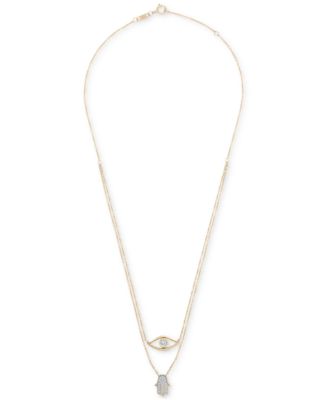 Wrapped - Diamond Evil Eye & Hamsa Hand Layered Pendant Necklace (1/6 ct. t.w.) in 10k Gold, 17" + 1" extender