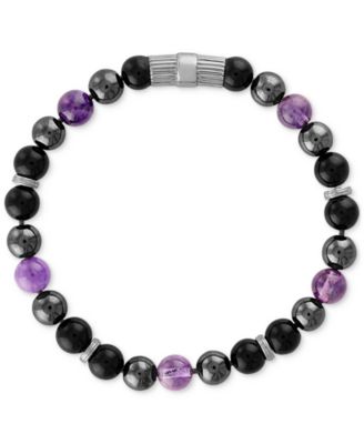 Esquire Men's Jewelry - Multi-Stone Beaded Stretch Bracelet in Sterling Silver