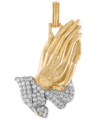 Esquire Men's Jewelry - Cubic Zirconia Two-Tone Praying Hands Pendant in Sterling Silver & 14k Gold-Plate