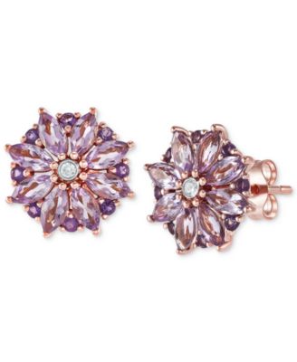 Macy's - Multi-Amethyst (1-3/8 ct. t.w.) & Diamond Accent Flower Stud Earrings in 14k Rose Gold (Also in Multi-Topaz)