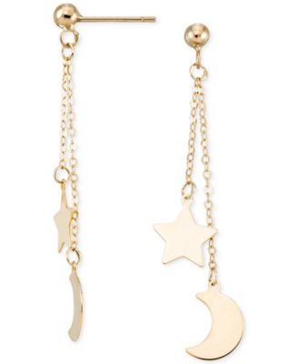 Macy's - Polished Star & Moon Chain Drop Earrings in 10k Gold