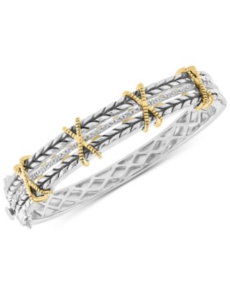 EFFY Collection - Diamond X Bangle Bracelet (1/8 ct. t.w.) in Sterling Silver & 18k Gold-Plate