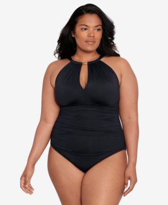 Lauren Ralph Lauren - Plus Size Halter-Neck Tummy Control One Piece Swimsuit