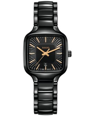 Rado - Women's Swiss True Square Black High-Tech Ceramic Bracelet Watch 29mm