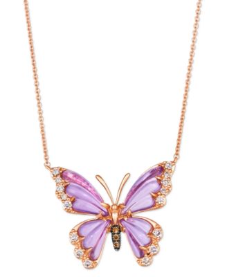 Le Vian - Grape Amethyst (2-7/8 ct. t.w.) & Diamond (1/4 ct. t.w.) Butterfly Pendant Necklace in 14k Rose Gold, 18" + 2" extender