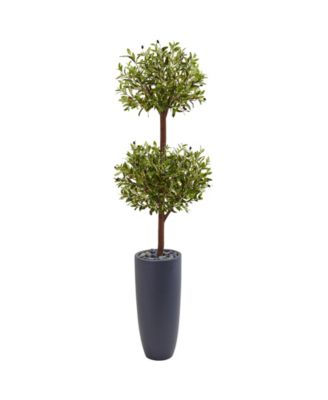 Nearly Natural - 6' Olive Double Topiary Artificial Tree in Gray Cylinder Planter