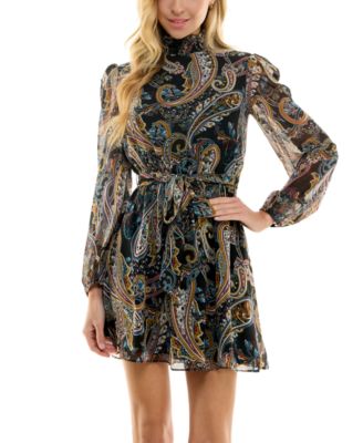 City Studios - Juniors' Paisley-Print Fit & Flare Dress