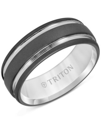 Triton - Men's Two-Tone Sandblast Finish Wedding Band in Black Tungsten Carbide