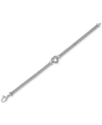 Macy's - Diamond Heart Mesh Link Bracelet (1/8 ct. t.w.) in Sterling Silver