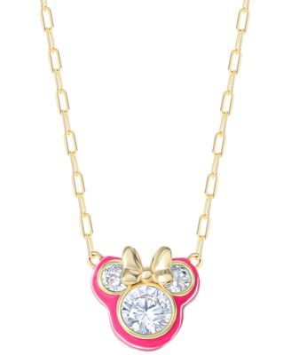 Disney - Cubic Zirconia & Pink Enamel Minnie Mouse 18" Pendant Necklace in 18k Gold-Plated Sterling Silver