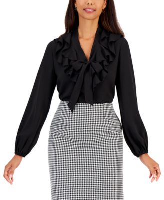 Kasper - Women's Tie-Front Ruffled Blouse