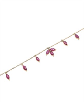 Macy's - Lab-Grown Ruby Marquise Dangle Ankle Bracelet (2-1/4 ct. t.w.) in 14k Gold-Plated Sterling Silver